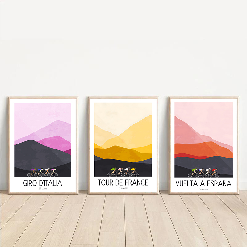 Picture Of Mountain Biking - สีน้ําขี่จักรยานการแข่งขันนักปั่นจักรยาน Tour De France จักรยานเสือภูเขาโปสเตอร์พิมพ์ภาพวาดผ้าใบ Wall