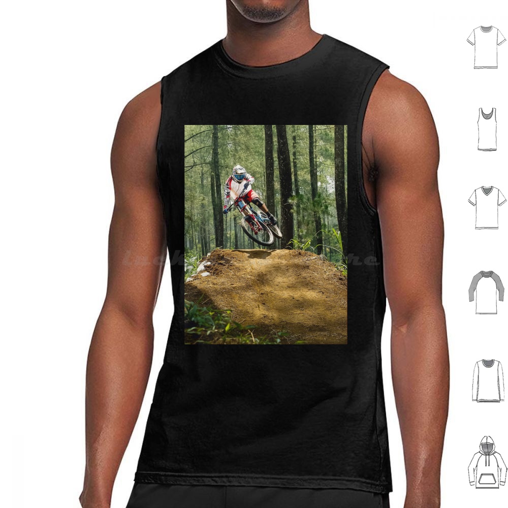 Mountain Biking Jumps - นักปั่นจักรยานเสือภูเขากระโดดข้ามสิ่งกีดขวาง เสื้อกล้ามพิมพ์ลายผ้าฝ้ายเสื้อกีฬาเอ็กซ์ตรีม อะดรีนาลีน ฟลายอิ้งไบค์ จักรยานเสือภูเขา จักรยานเสือภูเขา